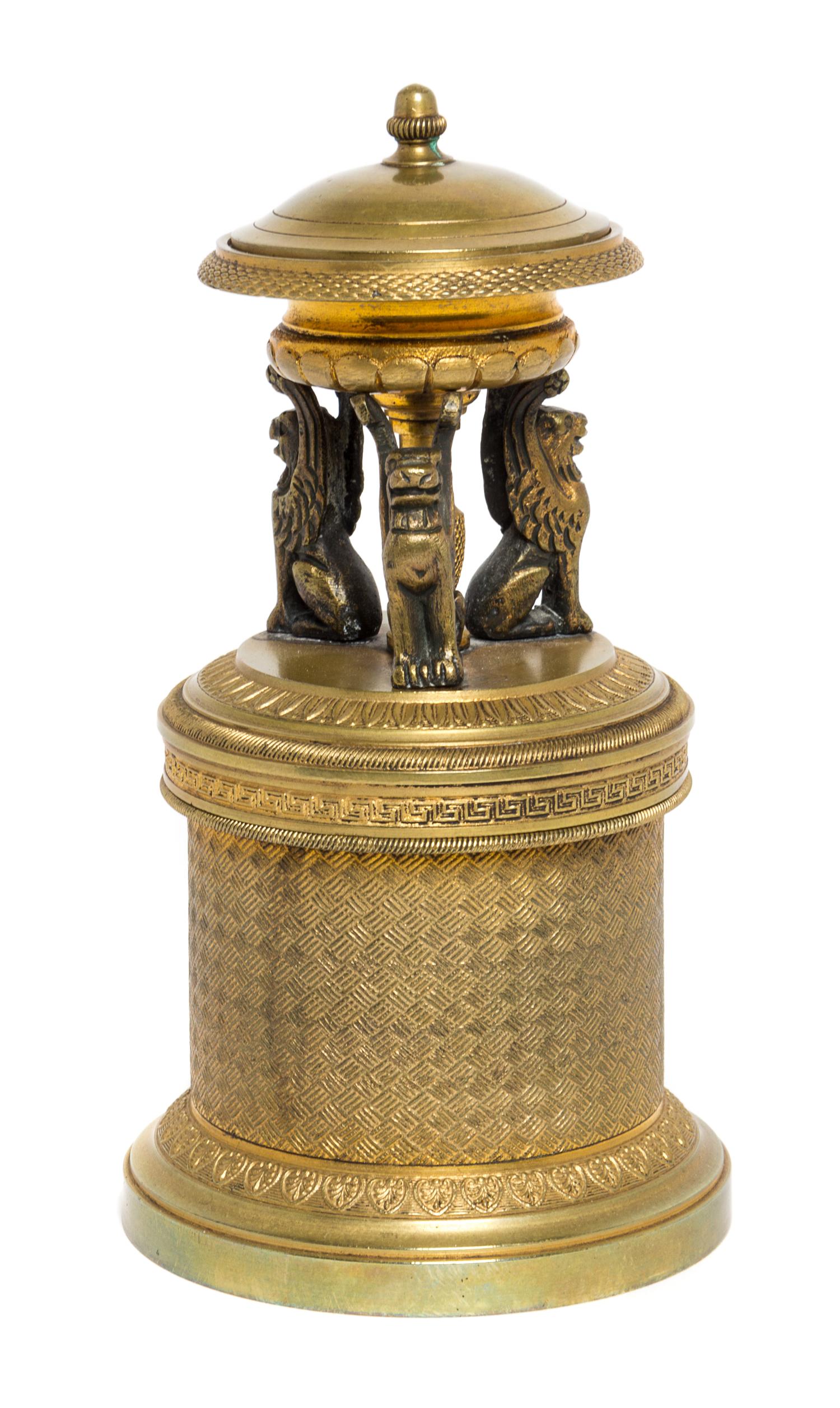 A Continental Gilt Bronze Inkwell Height 4 inches. — 19TH CENTURY