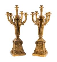 A Pair of Empire Style Gilt Bronze Five-Light Candelabra