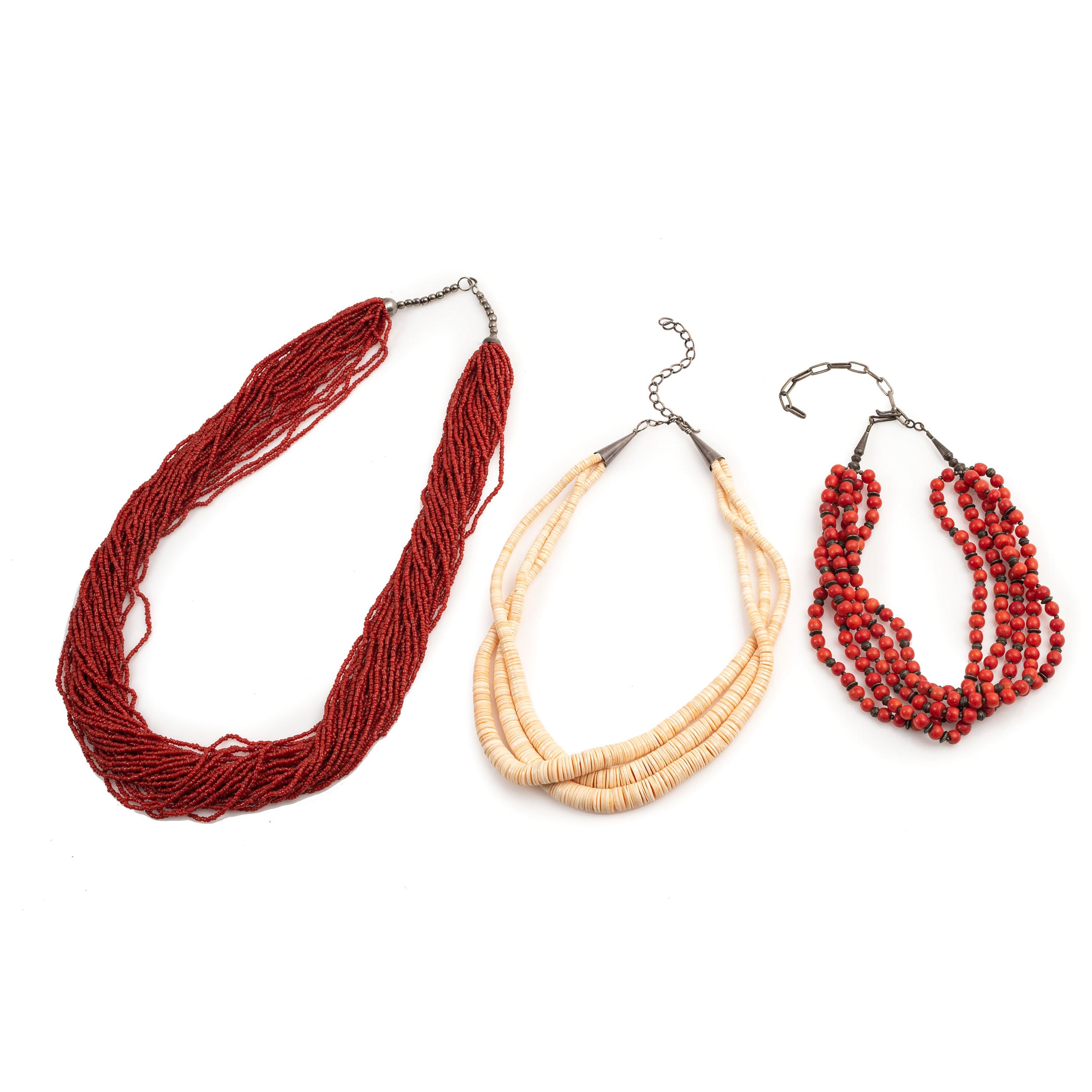 Southwestern-Style Multi-Strand Coral and Shell Necklaces, PLUS