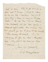 Maugham, W. Somerset (1874-1965). Autograph letter signed ("W.S. Maugham"), to Miss Burr, Sentry Mead, Totland Bay, Island of Wight, August 1920.