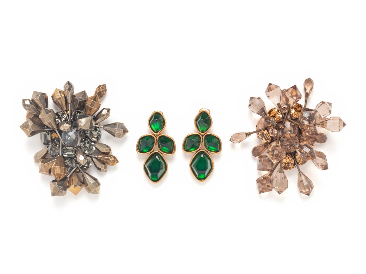 Two Designer Brooches and Ear Clips