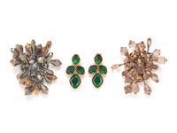 Two Designer Brooches and Ear Clips