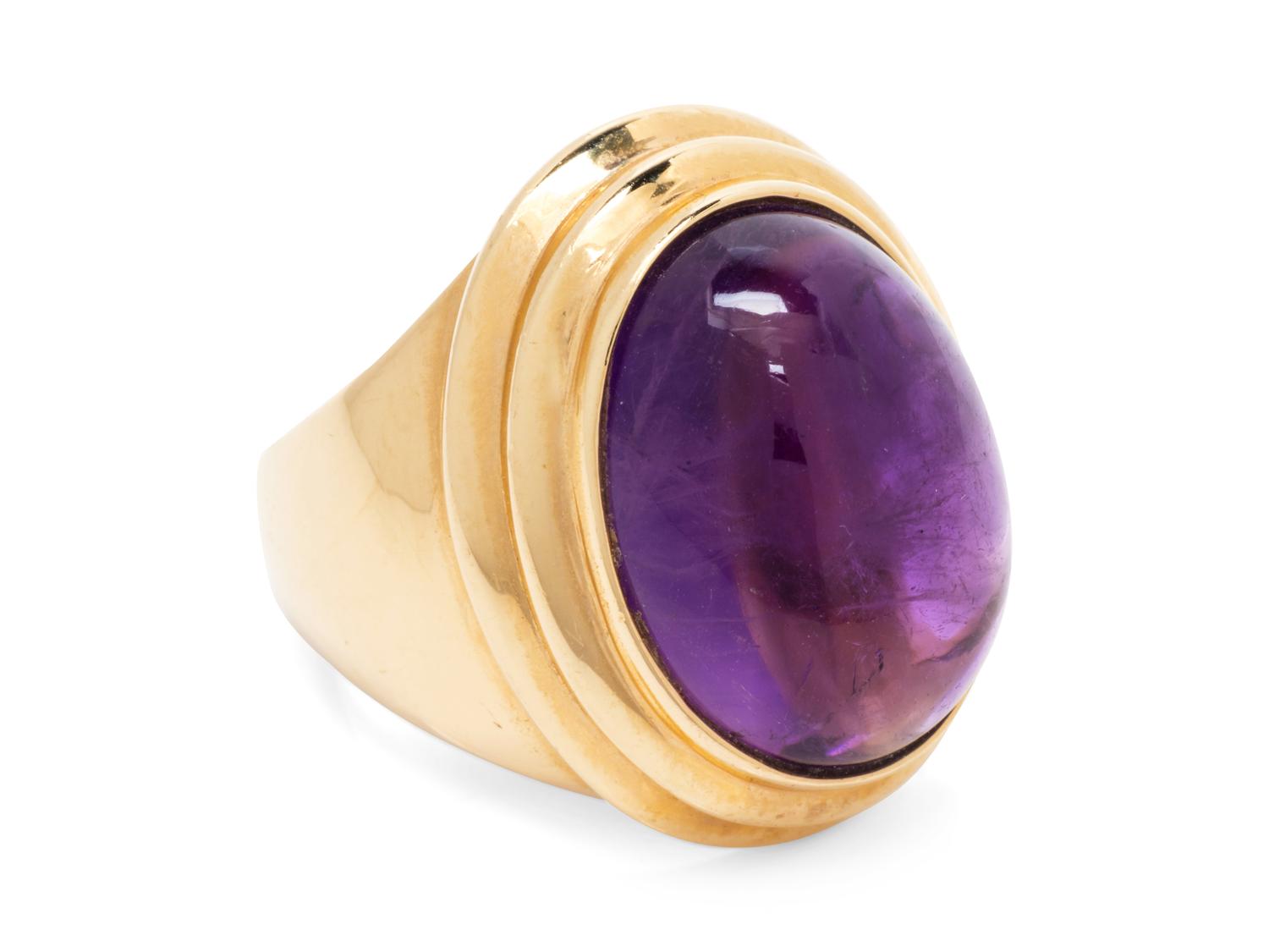 A 14 Karat Yellow Gold and Amethyst Ring,