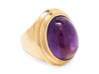 A 14 Karat Yellow Gold and Amethyst Ring,