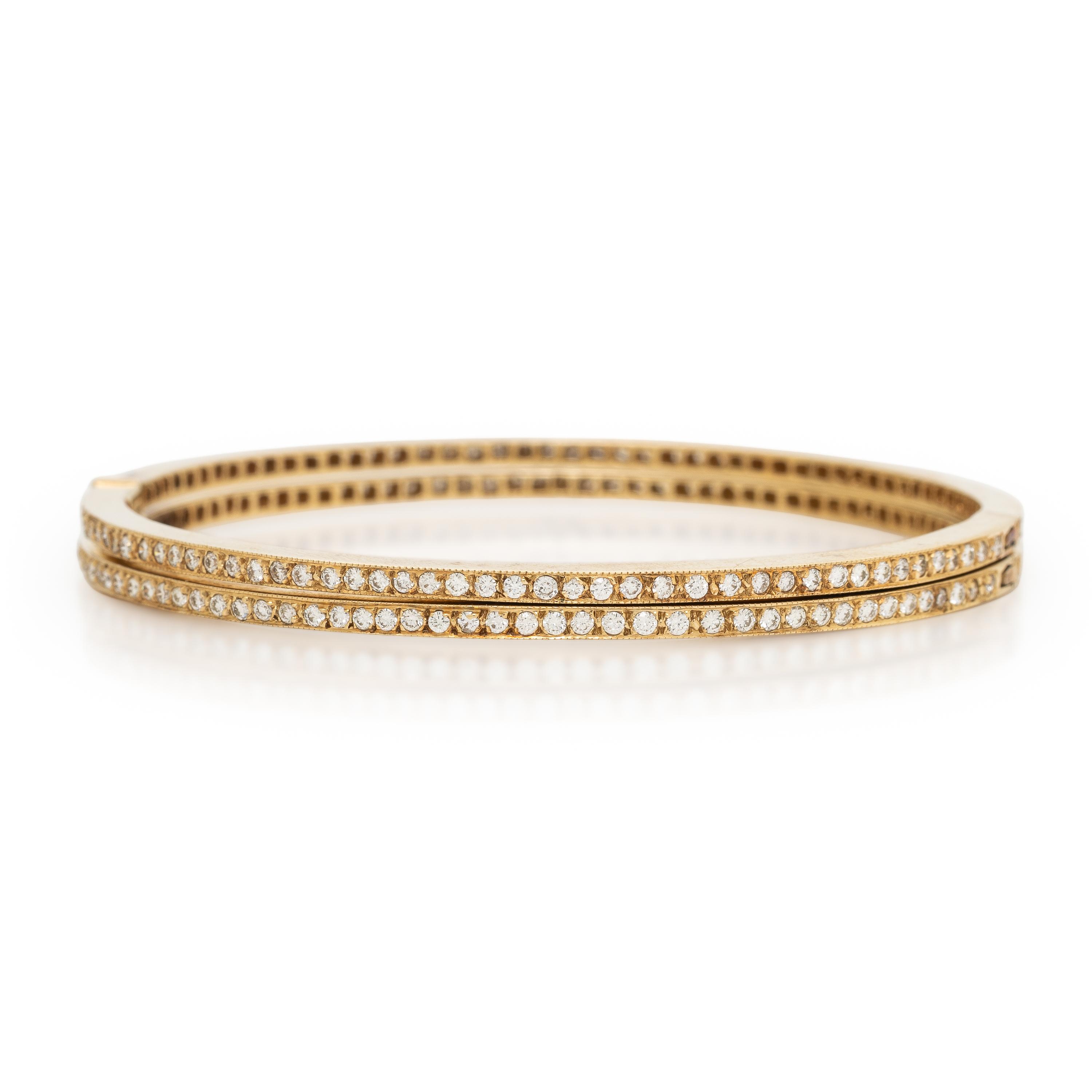 Pair of Diamond and Yellow Gold Bangle Bracelets