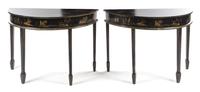 A Pair of Regency Style Painted Console Tables Height 33 1/2 x width 48 x depth 19 inches. — 20TH CENTURY