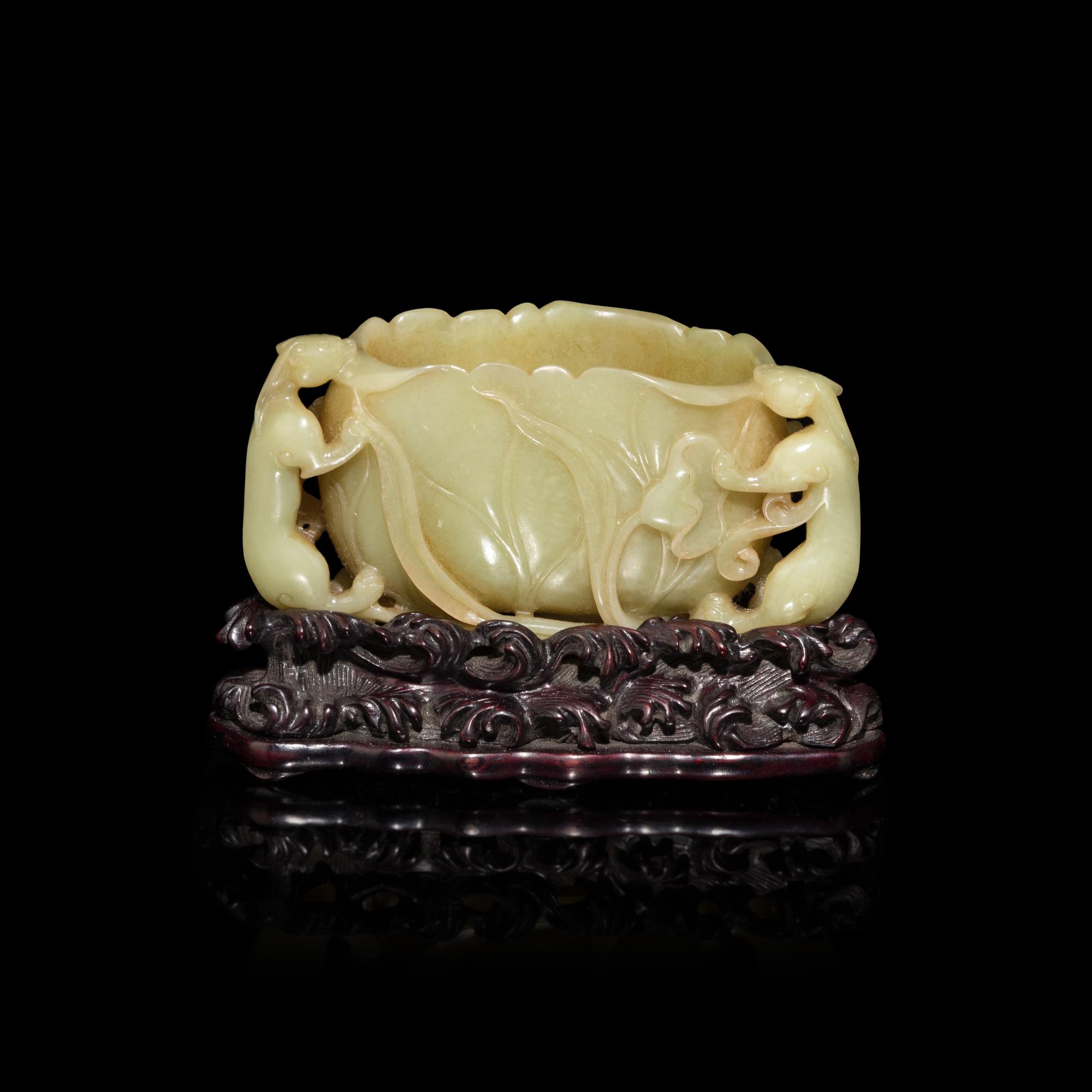 A Chinese Yellow Jade 'Lotus' Washer 黃玉荷葉式洗