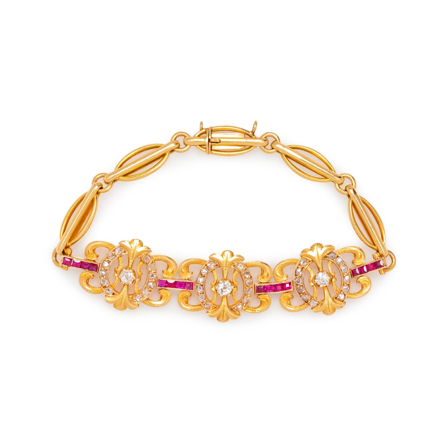 YELLOW GOLD, DIAMOND AND RUBY BRACELET