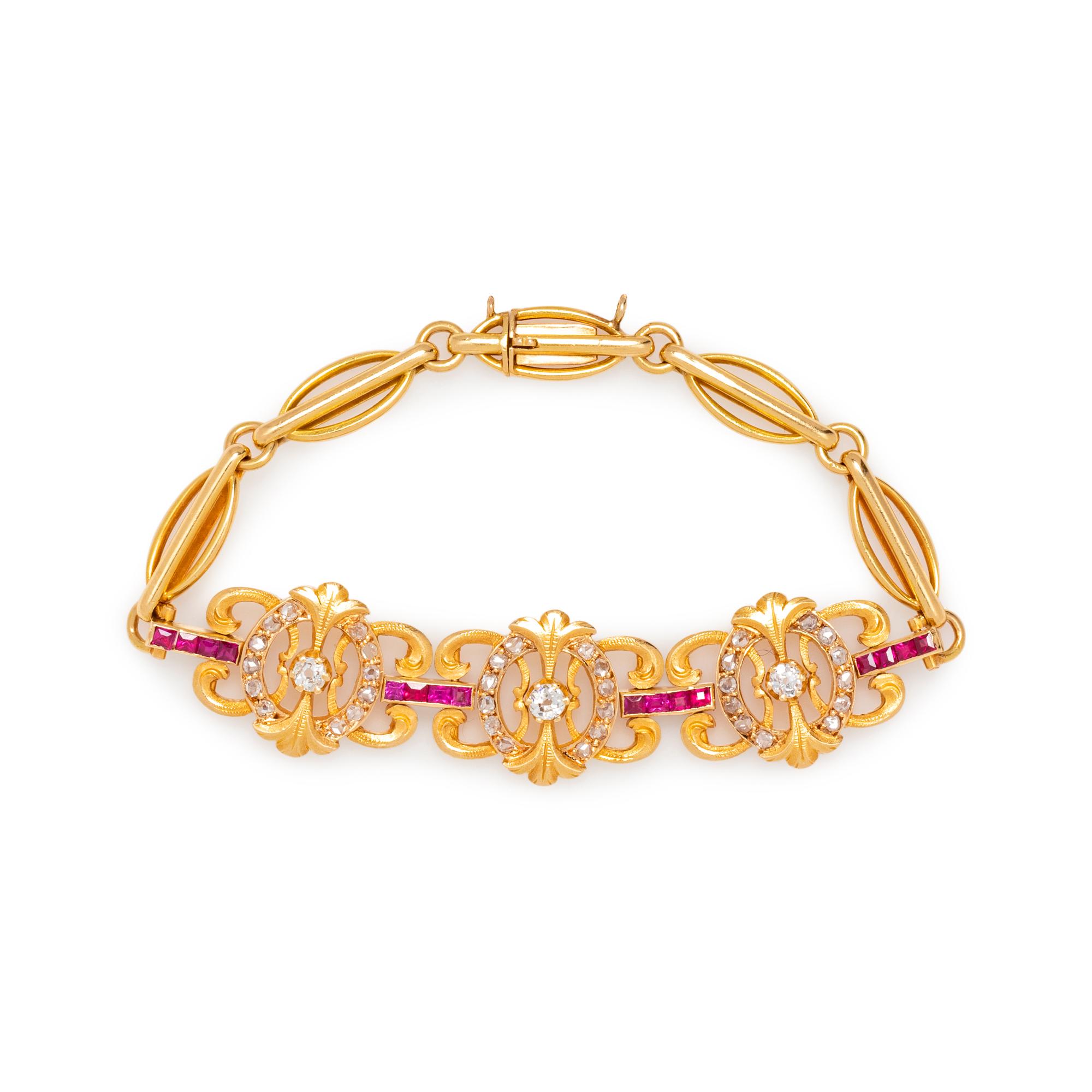 YELLOW GOLD, DIAMOND AND RUBY BRACELET