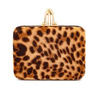 A Christian Louboutin Leopard Print Pony Hair Clutch, 4" H x 5.5" W x 1.5" D.