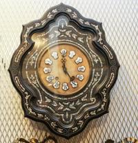 A Victorian Ebonized and Mother-of-Pearl Inlaid Wall Clock Height 26 inches. — 19TH CENTURY