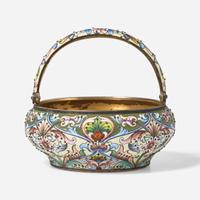 A Russian silver gilt and shaded enamel basket Bearing marks for Maria Semenova, Moscow, 1908-1917