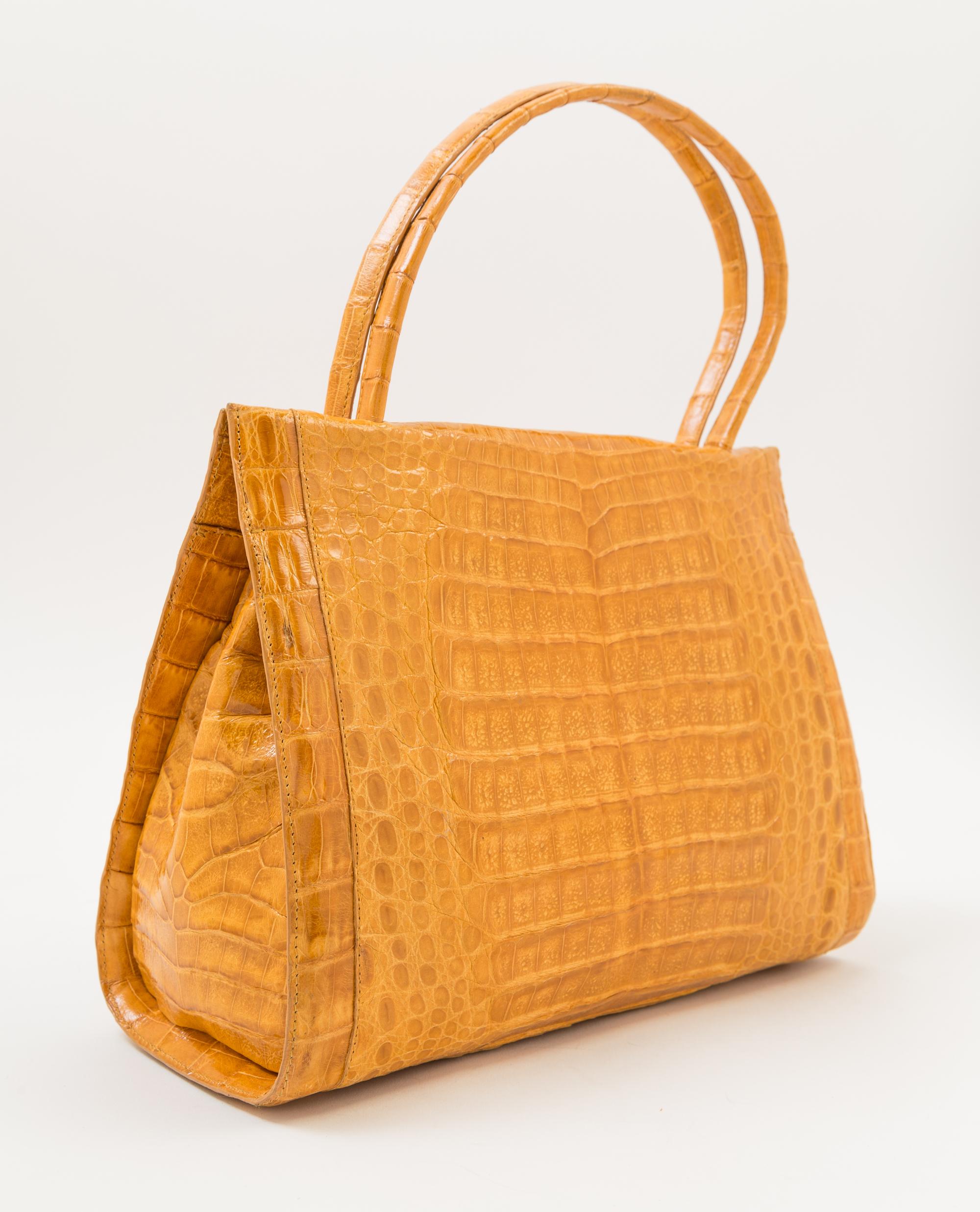 A Nancy Gonzalez Yellow Columbian Crocodile Handbag, 11" x 9" x 4.25"; Handle drop: 5.5".