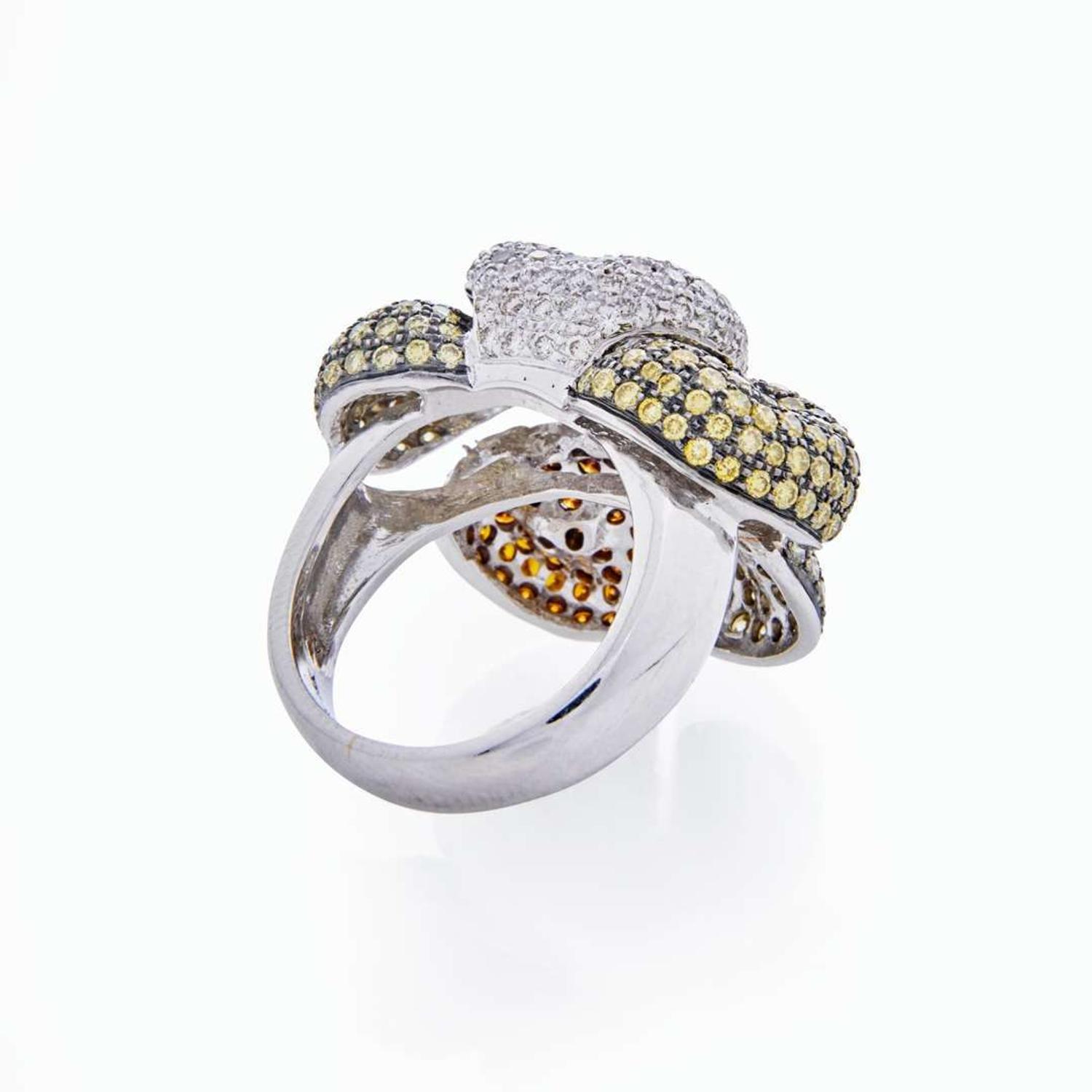 An 18K White Gold and Multi-Colored Diamond Ring