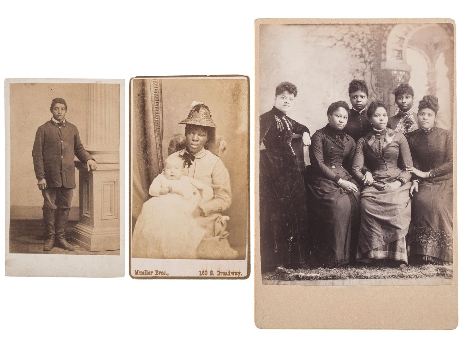 [EARLY PHOTOGRAPHY]. A group of 4 photographs featuring African American subjects, incl. CDV of African American woman posed with white child and couple embracing.