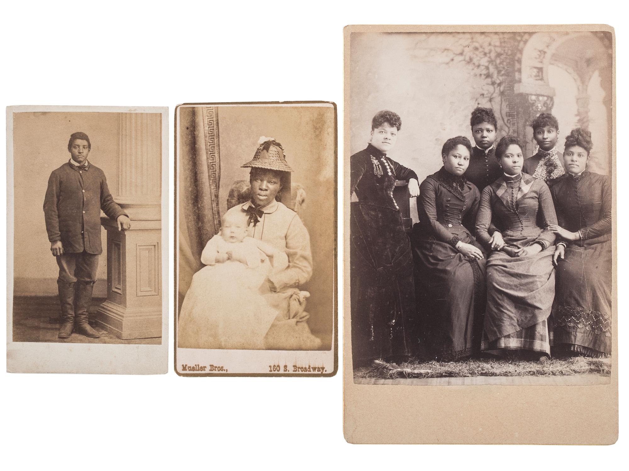 [EARLY PHOTOGRAPHY]. A group of 4 photographs featuring African American subjects, incl. CDV of African American woman posed with white child and couple embracing.