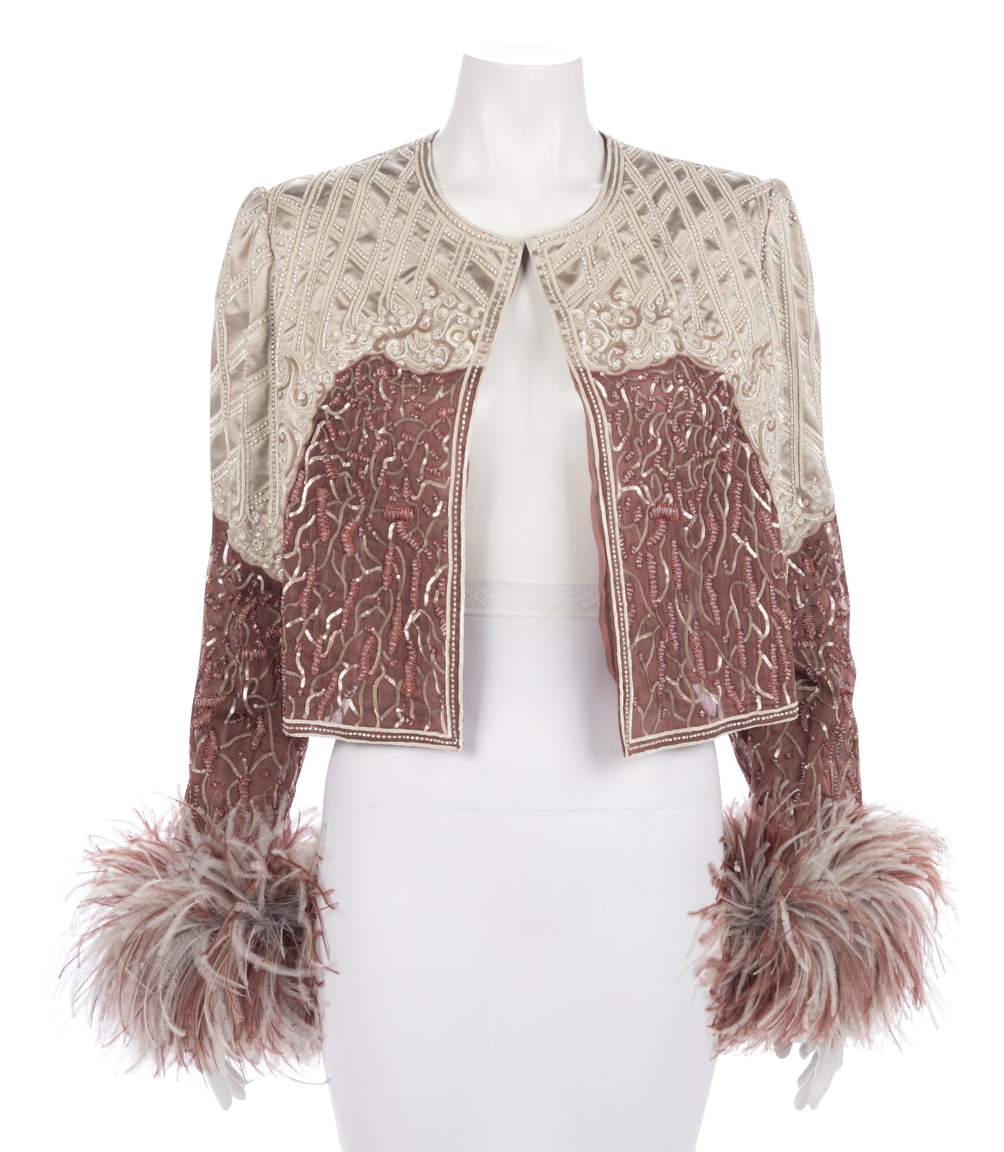 Valentino Embroidered Jacket Trimmed with Feathers, 1990-2000s