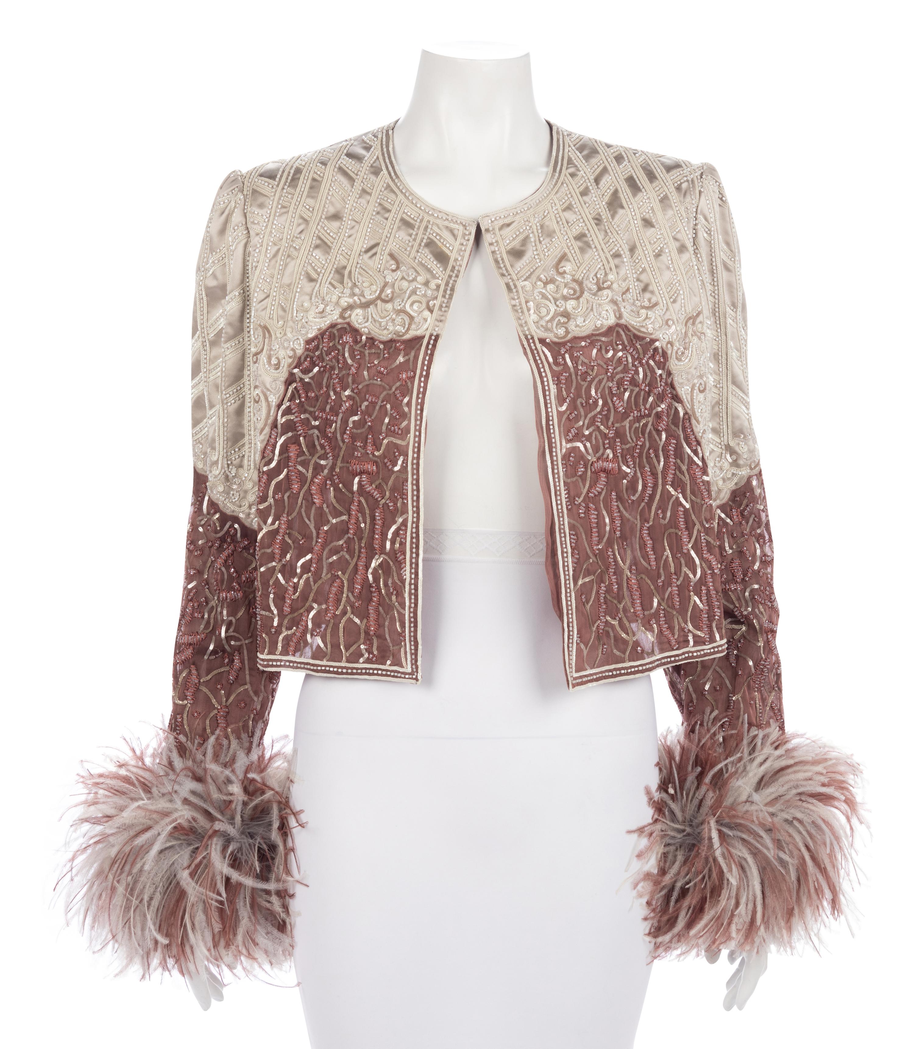 Valentino Embroidered Jacket Trimmed with Feathers, 1990-2000s