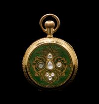 An 18 Karat Yellow Gold, Polychrome Enamel and Diamond Hunter Case Pocket Watch for the Ottoman Market, Bautte Geneve,