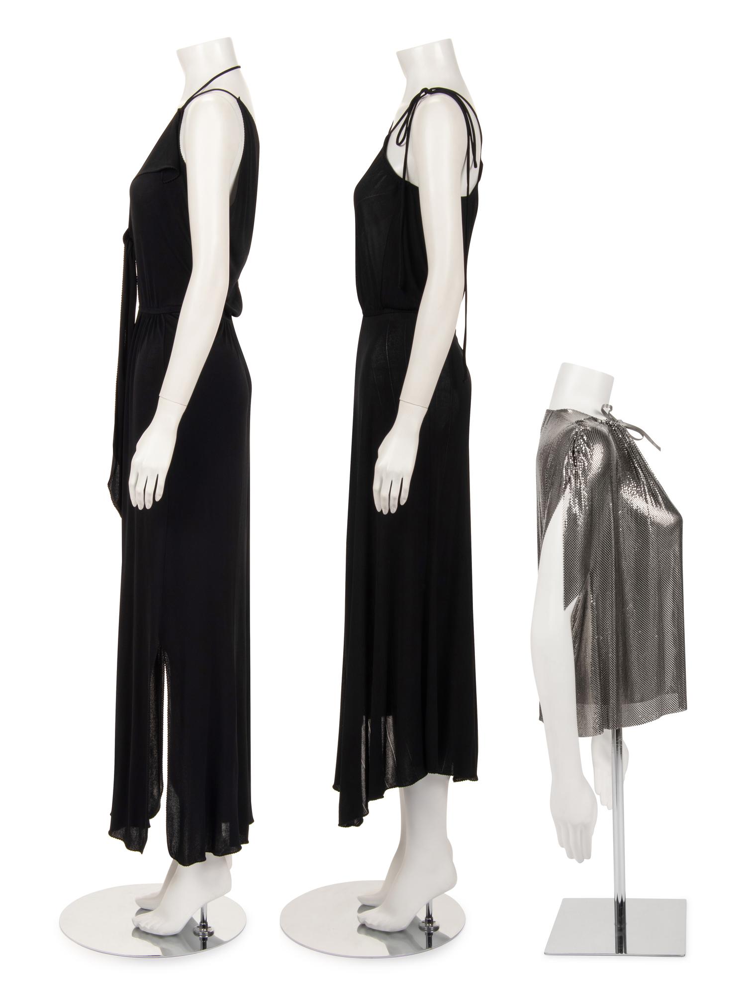 Three Stephen Burrows Pieces: Two Dresses and One Metal Mesh Top, 1970s