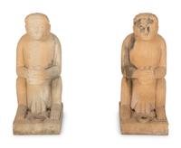 A Pair of Cast Stone Monkey-Form Torchere Holders