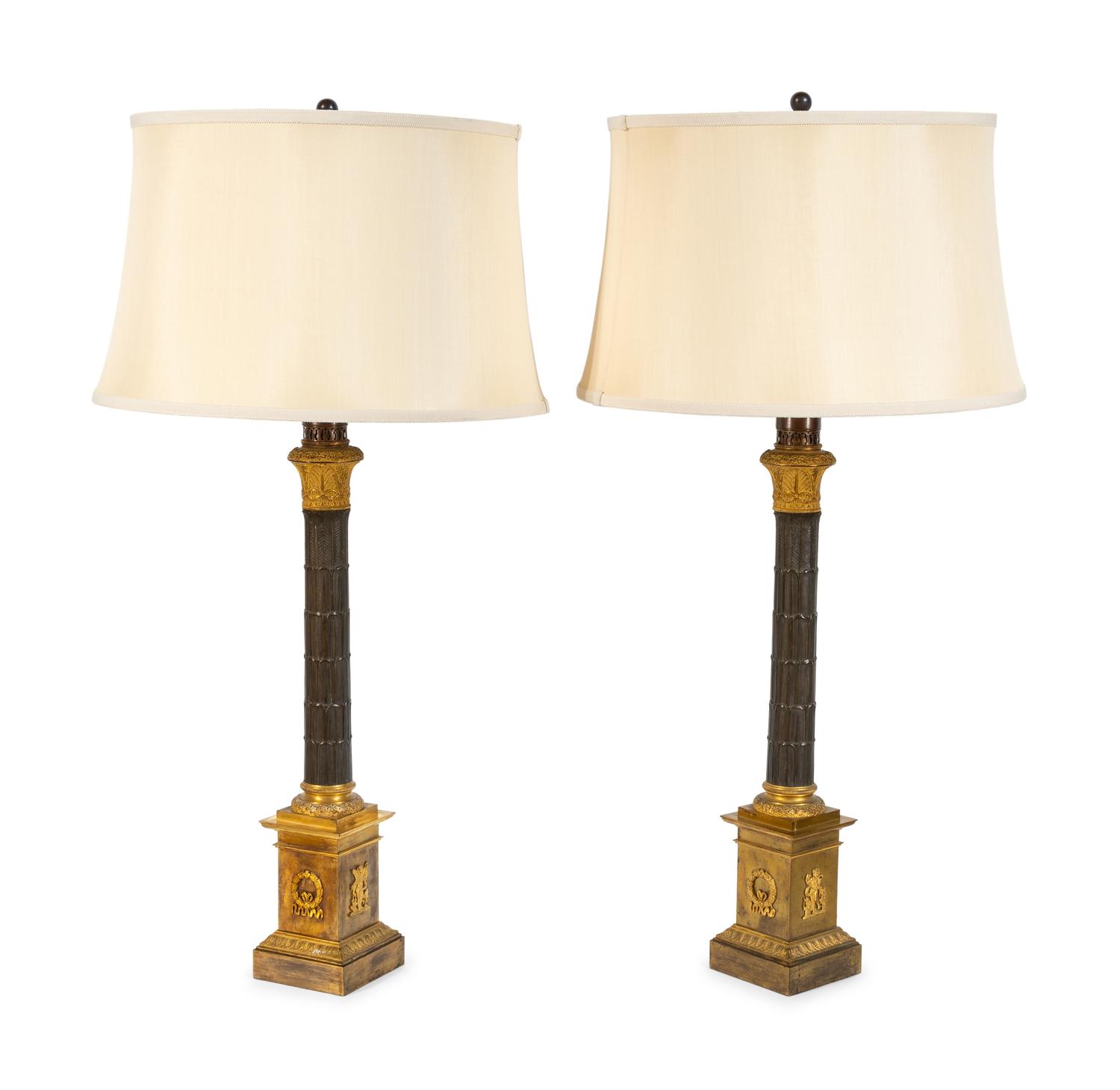 A Pair of Charles X Gilt and Patinated Bronze Candelabra Bases