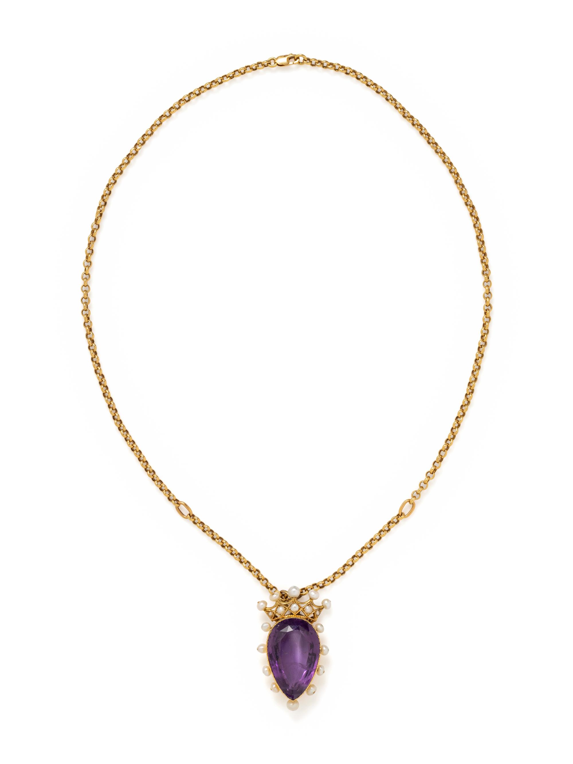 ANTIQUE, AMETHYST AND SEED PEARL PENDANT/NECKLACE