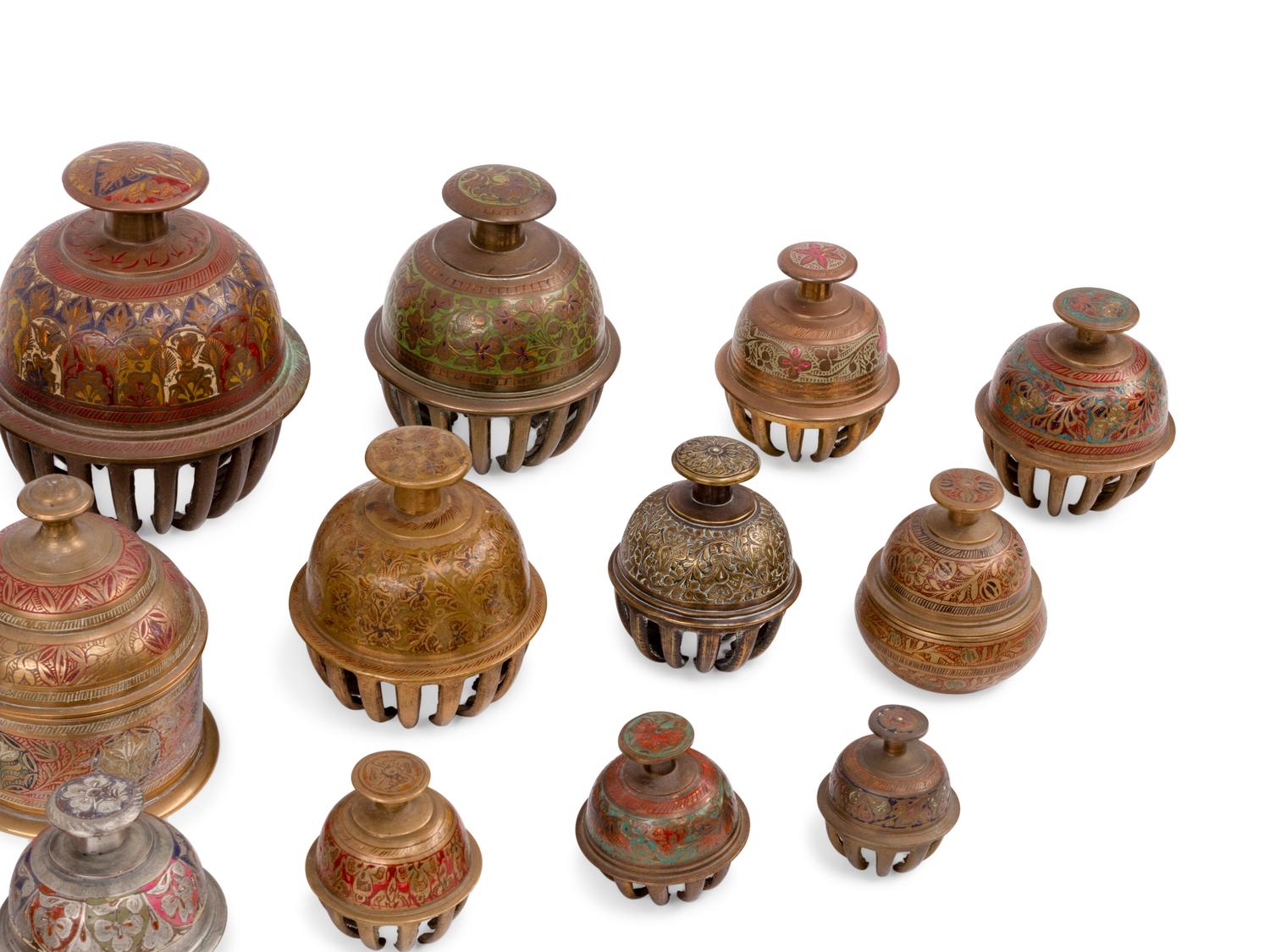 Twenty-One Middle Eastern Enameled Bronze Bells