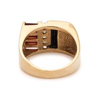 ONYX, DIAMOND AND GARNET RING