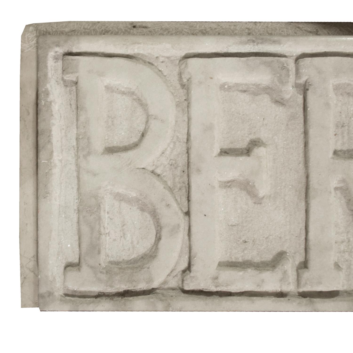 A Carved Marble Berkel Advertising Piece 26" W x 3" D x 10" H — Italy, 20th Century