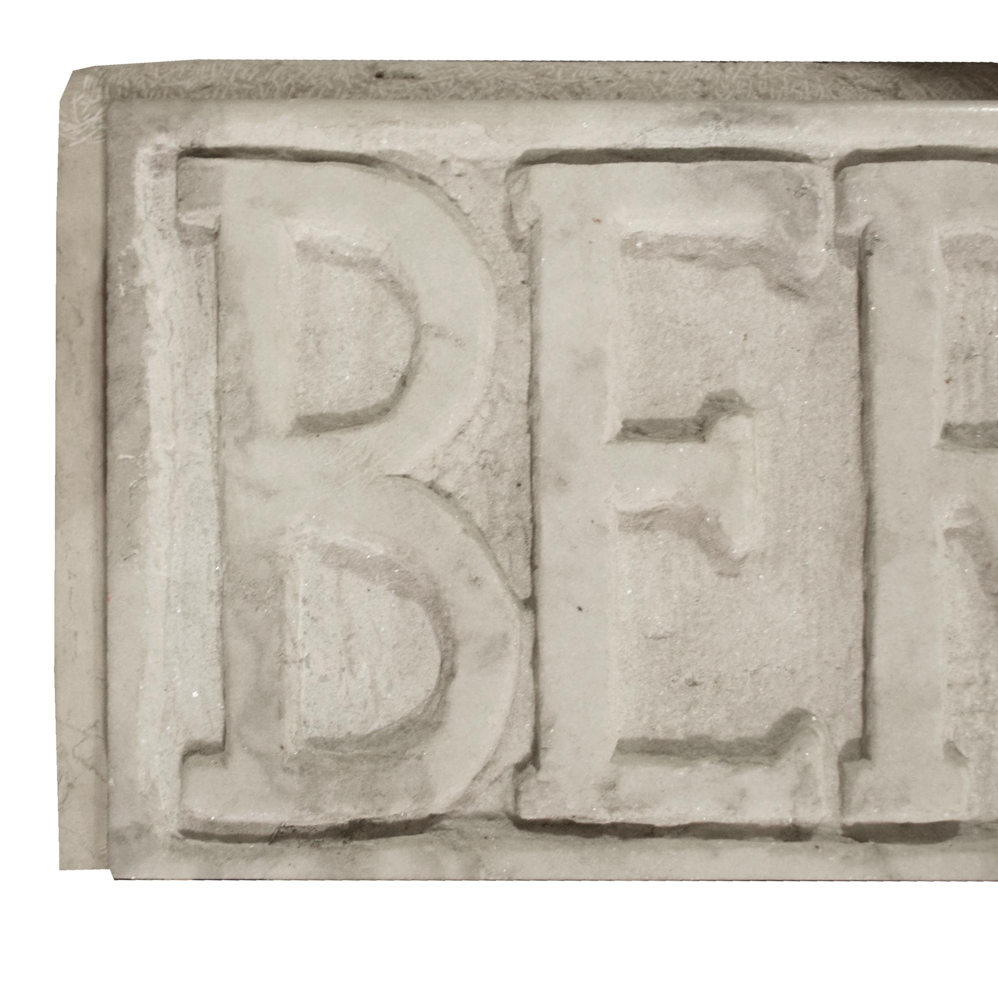 A Carved Marble Berkel Advertising Piece 26" W x 3" D x 10" H — Italy, 20th Century