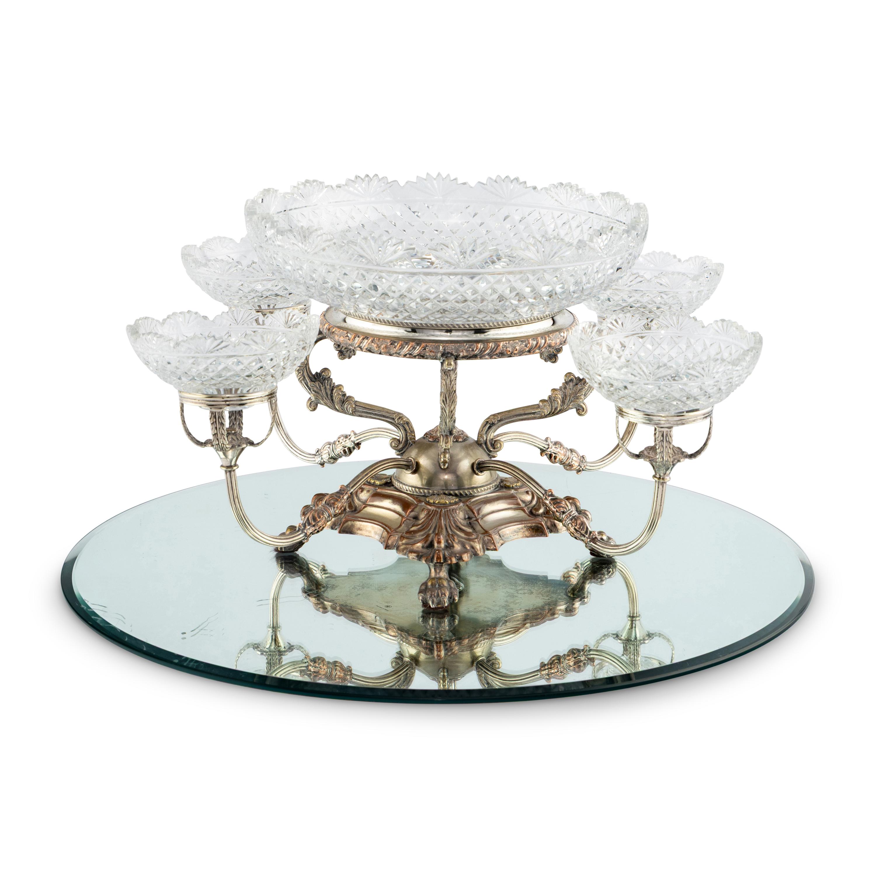 An English Silver-Plate and Cut Glass Epergne