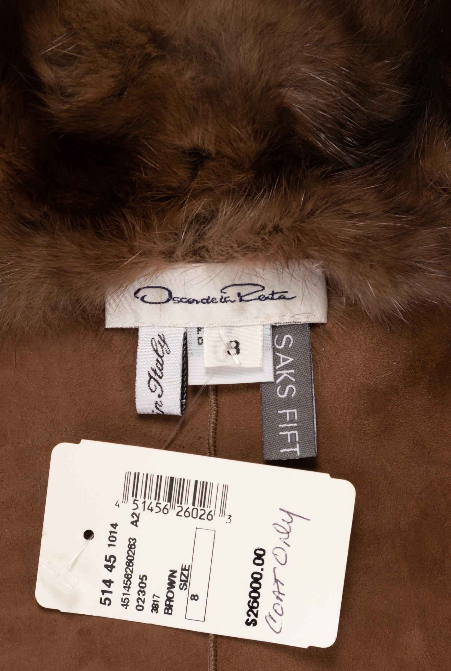 Oscar de la Renta Printed Lamb Fur Coat Trimmed with Sable