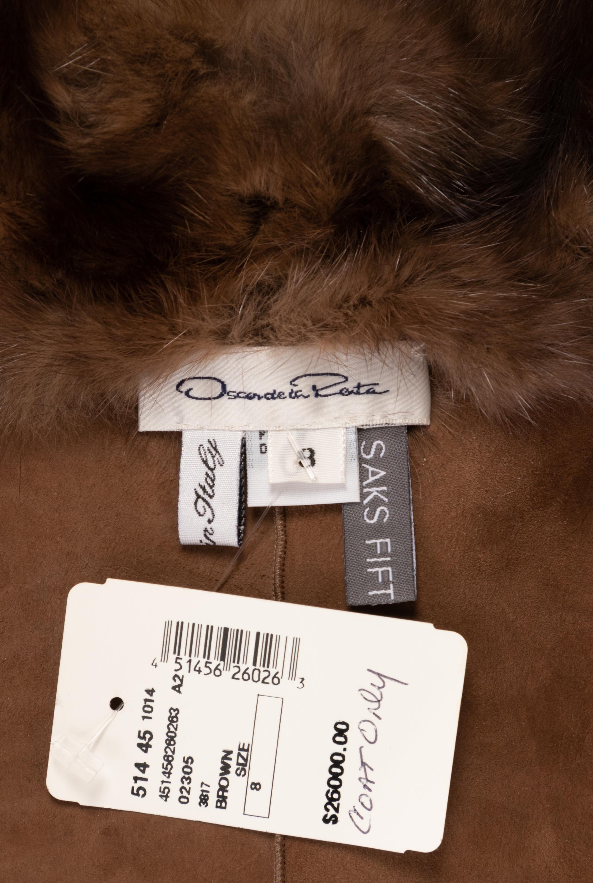 Oscar de la Renta Printed Lamb Fur Coat Trimmed with Sable