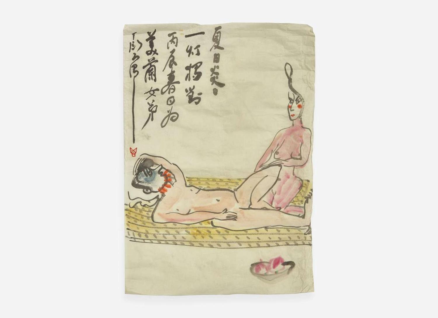 Ding Yanyong (Chinese, 1902-1978), Guifei Bathing; Summer Nudes; Dressing the Model, three works, dated equivalent to 1975 or 1976 丁衍庸（1902-1978）貴妃出浴 裸女 及時裝秀 1975及1976