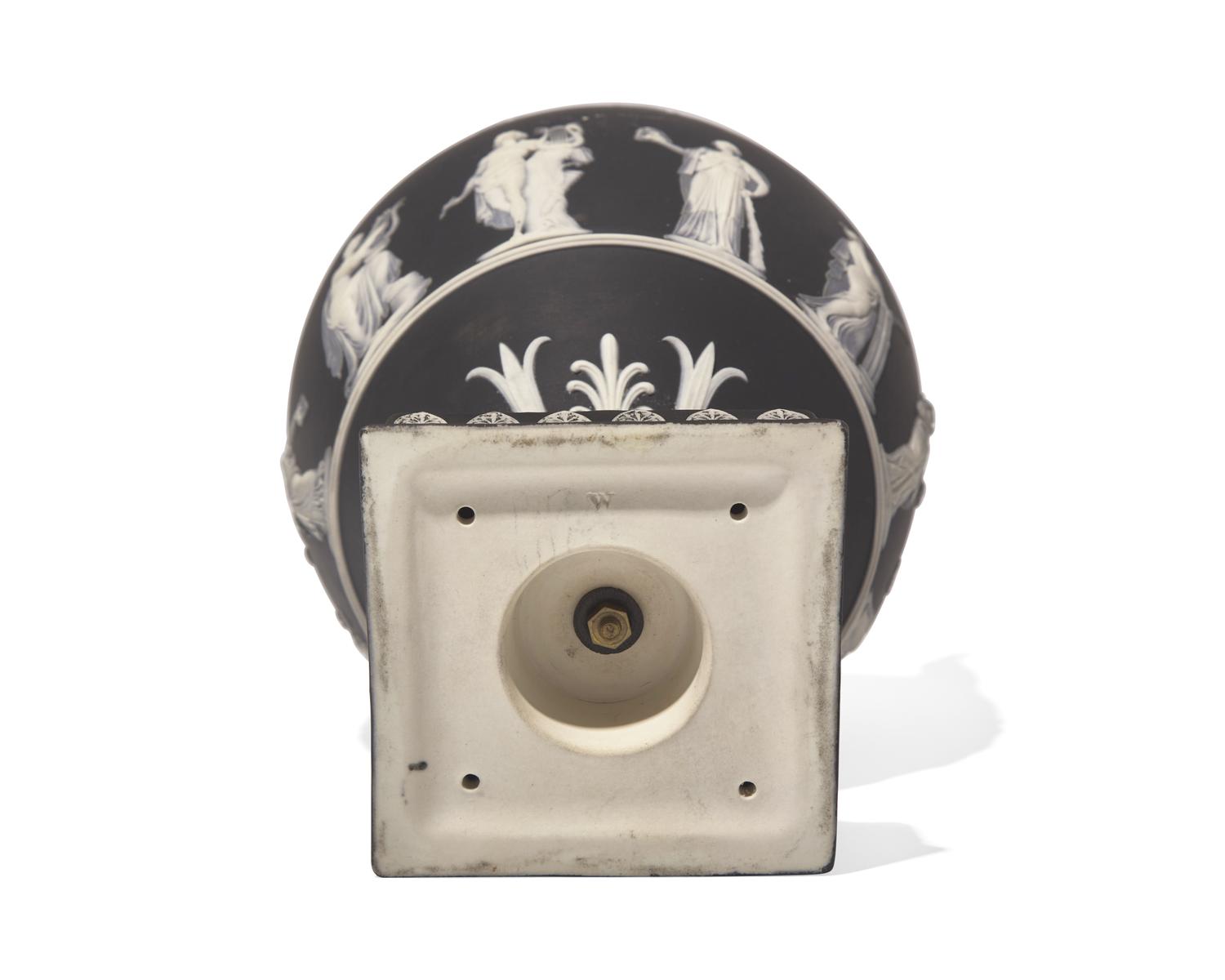 A Wedgwood Black Jasperware Twin-Handled Covered Urn