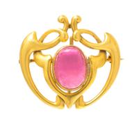 An Art Nouveau Yellow Gold and Pink Tourmaline Pendant/Brooch, 2.70 dwts.