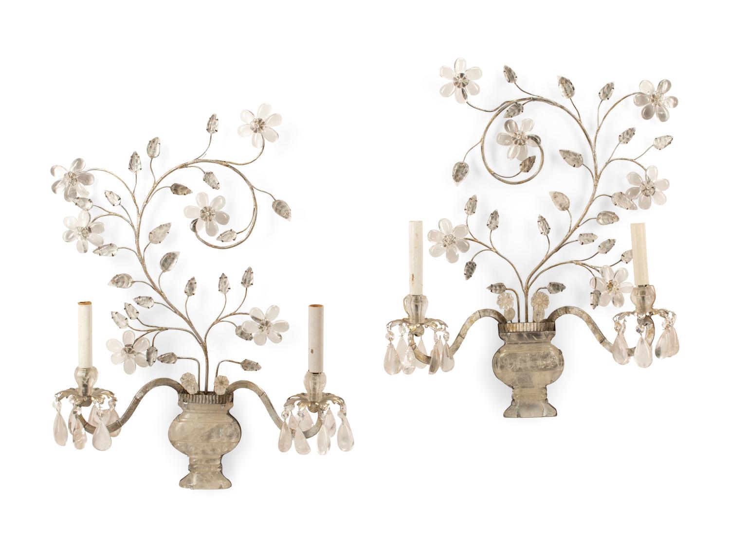 A Pair of Rock Crystal Sconces in the Style of Maison Baguès
