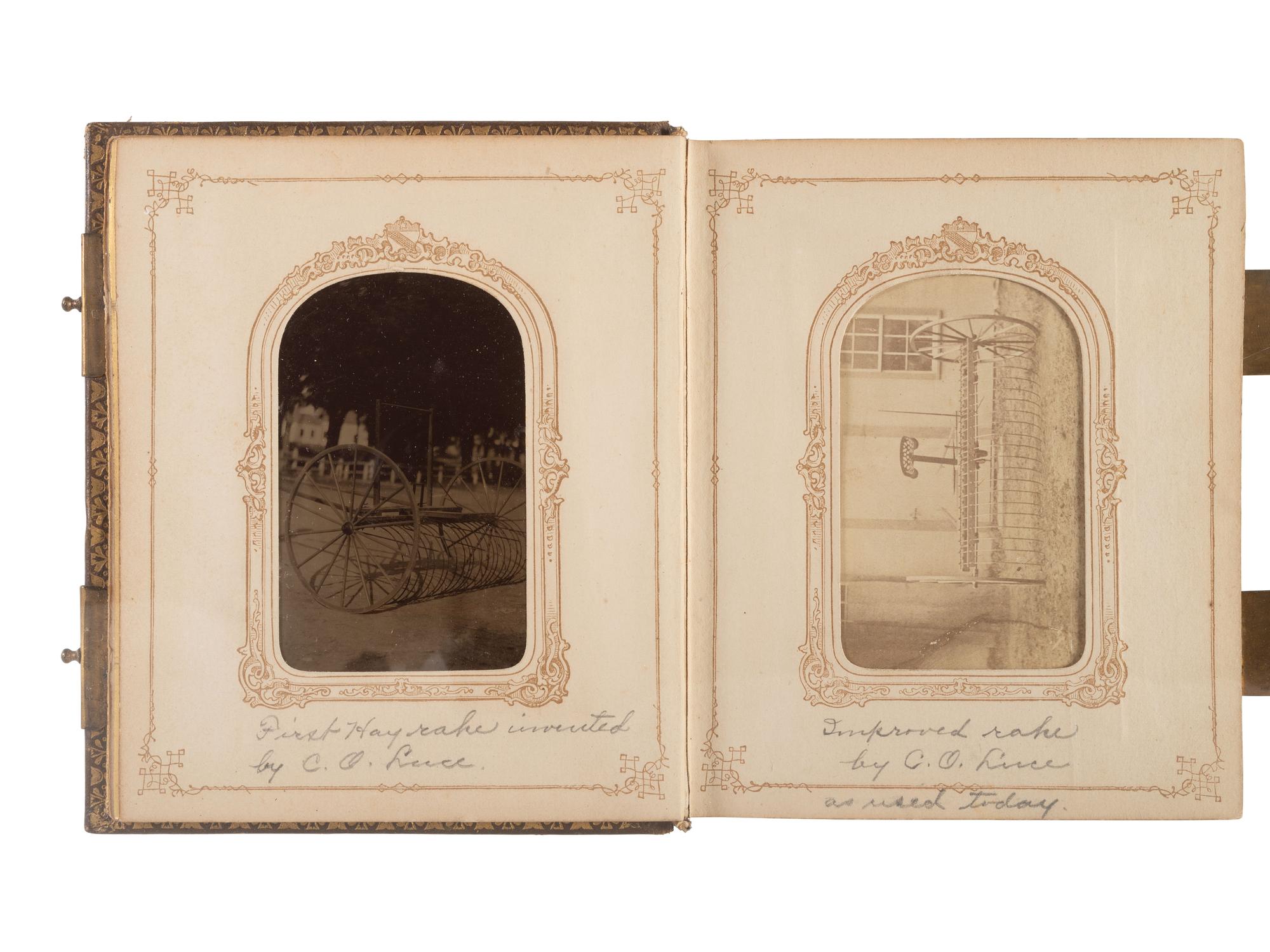 [EARLY PHOTOGRAPHY]. CDV album related to Curtis O. Luce, inventor of agricultural implements, incl. images of his hay rakes.