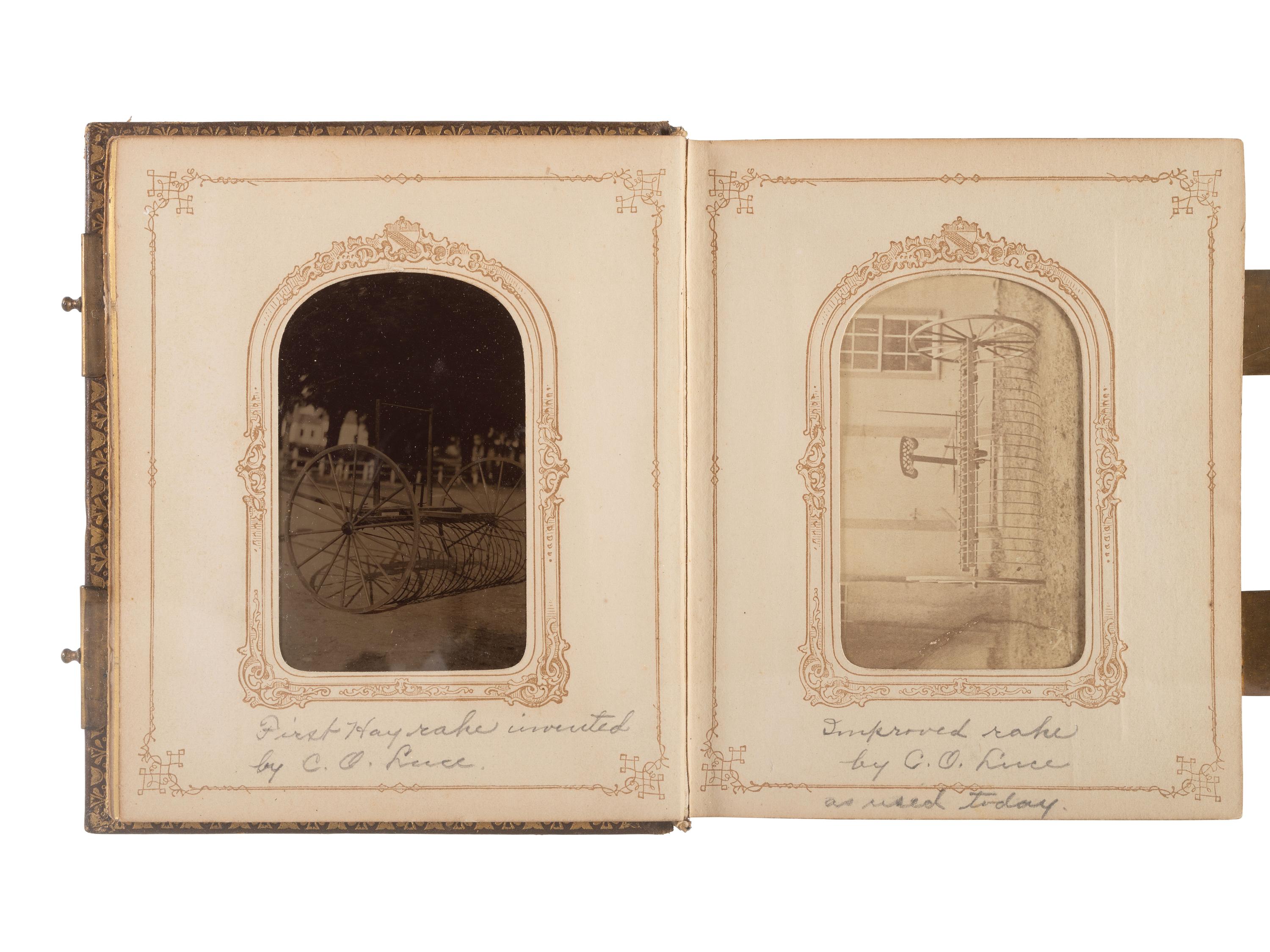 [EARLY PHOTOGRAPHY]. CDV album related to Curtis O. Luce, inventor of agricultural implements, incl. images of his hay rakes.