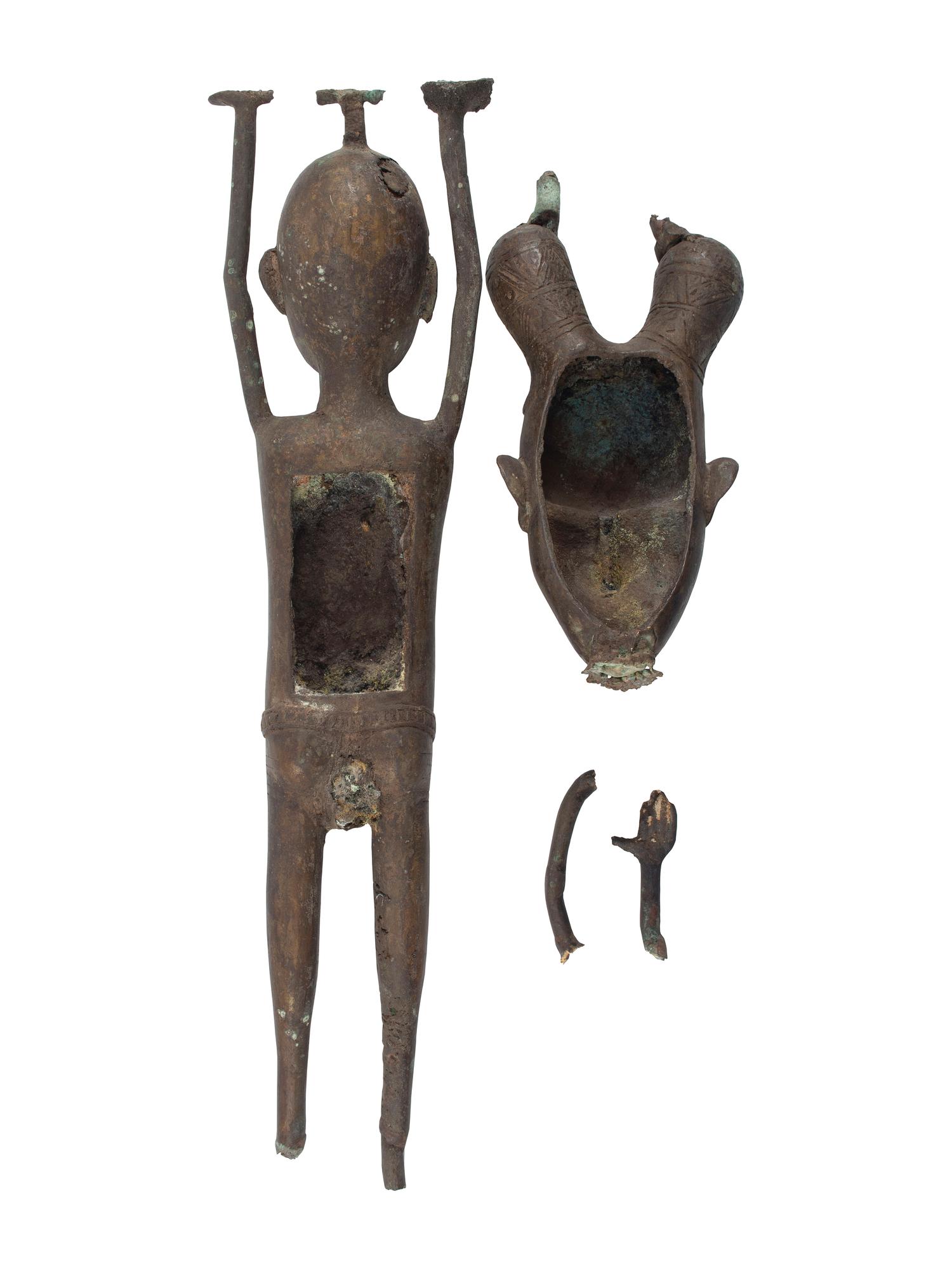 Two Benin Bronze Figural Throne Chairs