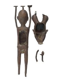 Two Benin Bronze Figural Throne Chairs