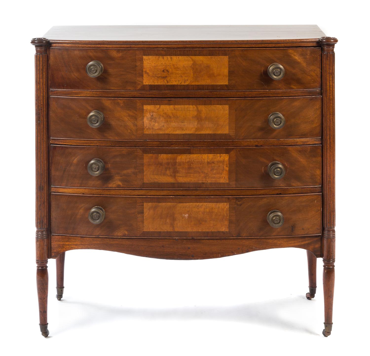 A Federal Mahogany Chest of Drawers Height 38 3/4 x width 39 1/4 x 18 1/2 inches (open). — 18TH/19TH CENTURY