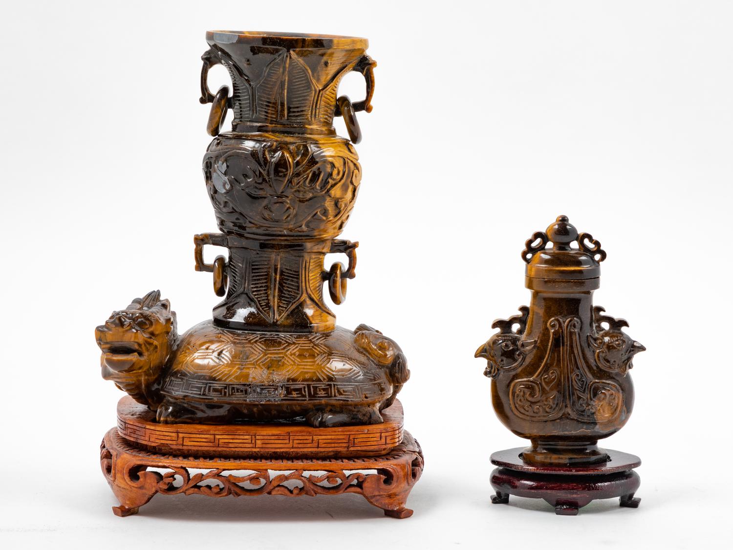Two Chinese Tiger's Eye Stone Vases