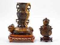 Two Chinese Tiger's Eye Stone Vases