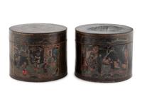 A Pair of Chinese Export Black Lacquer Circular Boxes
