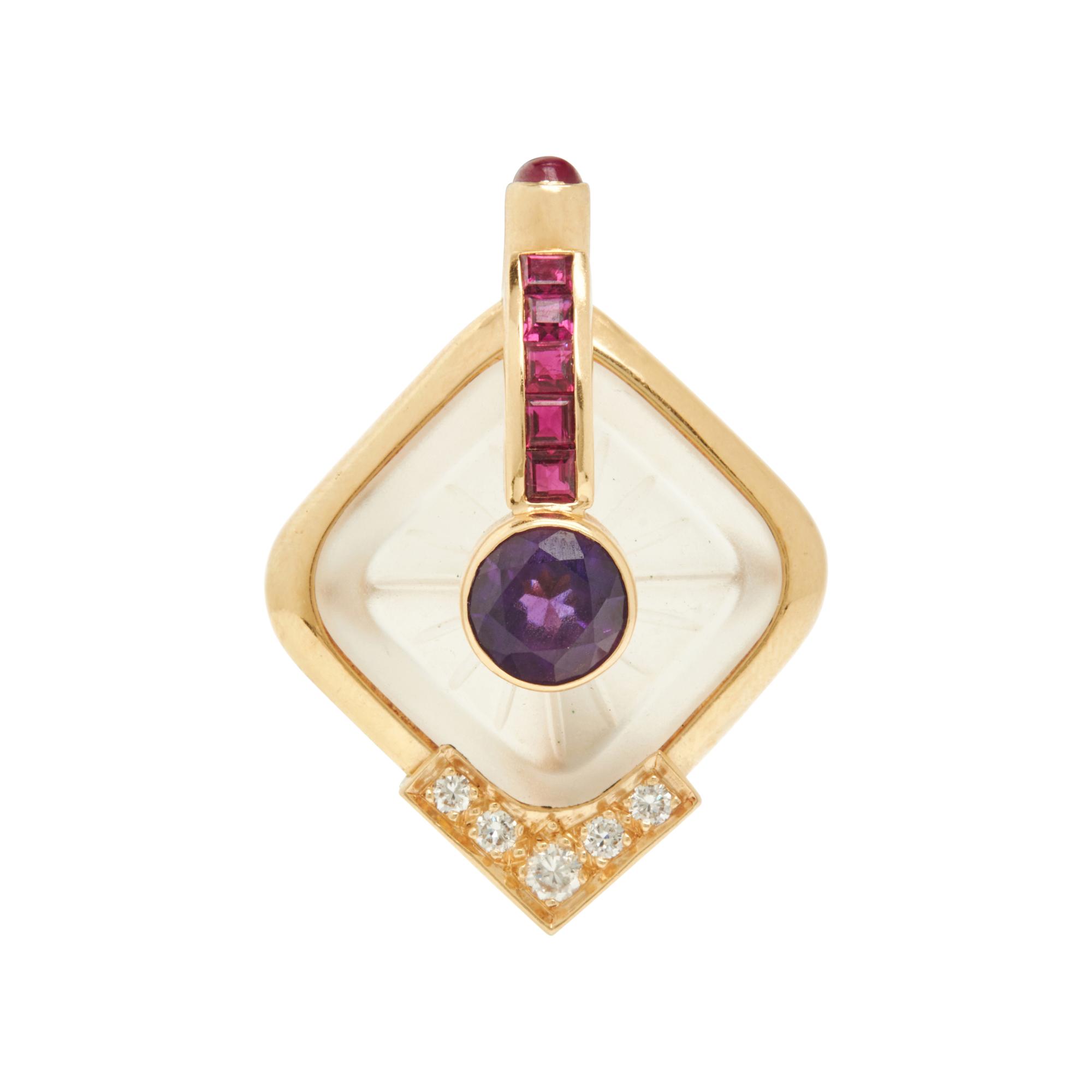 LAGOS, ROCK CRYSTAL QUARTZ AND GEMSTONE BROOCH