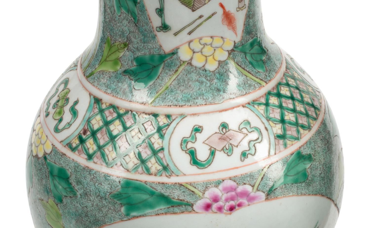 A Pair of Chinese Famille Verte Porcelain Vases