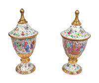 A Pair of Large Chinese Famille Rose Porcelain Covered Urns