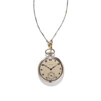 WALTHAM, WHITE GOLD POCKET WATCH WITH PLATINUM AND SEED PEARL CHAIN